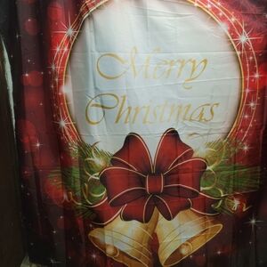 Festive Merry Christmas Shower Curtain with Red and Gold Design